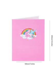 1入組獨角獸生日蛋糕立體卡，獨角獸賀卡，感謝卡，生日禮物朋友，多彩生日蛋糕卡 - 彩色 - 查看 6