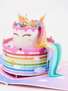 1入組獨角獸生日蛋糕立體卡，獨角獸賀卡，感謝卡，生日禮物朋友，多彩生日蛋糕卡 - 彩色 - 查看 3