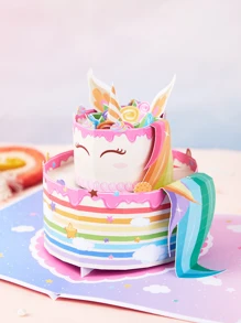 1入組獨角獸生日蛋糕立體卡，獨角獸賀卡，感謝卡，生日禮物朋友，多彩生日蛋糕卡 - 彩色 - 查看 2