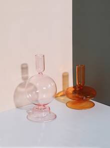 1pc Creative Simple Glass Candle Holder & Flower Vase, Ins Popular Artistic Living Room/restaurant/hotel Table Decoration - Clear - View 8