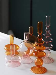 1pc Creative Simple Glass Candle Holder & Flower Vase, Ins Popular Artistic Living Room/restaurant/hotel Table Decoration - Clear - View 1