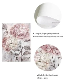 1入組粉色花朵帆布印刷品，花朵圖片，花卉牆壁藝術，現代繪畫腮紅灰色繡球花藝術品帶框，適合女式女孩臥室浴室 - 粉色 - 查看 4