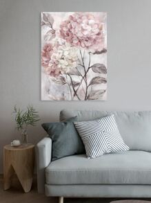 1入組粉色花朵帆布印刷品，花朵圖片，花卉牆壁藝術，現代繪畫腮紅灰色繡球花藝術品帶框，適合女式女孩臥室浴室 - 粉色 - 查看 3