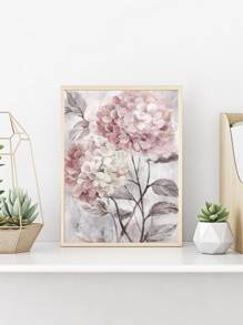 1入組粉色花朵帆布印刷品，花朵圖片，花卉牆壁藝術，現代繪畫腮紅灰色繡球花藝術品帶框，適合女式女孩臥室浴室 - 粉色 - 查看 2