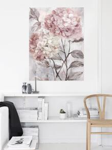 1入組粉色花朵帆布印刷品，花朵圖片，花卉牆壁藝術，現代繪畫腮紅灰色繡球花藝術品帶框，適合女式女孩臥室浴室 - 粉色 - 查看 1