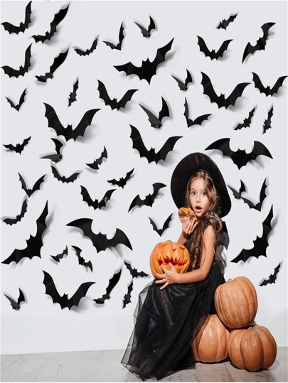 TYFYO 12pcs Halloween Wall Stickers 3D Black PVC Bat Halloween Party Decoration Scary Decorations Props Bar Room DIY Decorations Kids Toys