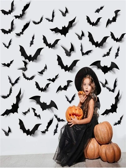 TYFYO 12pcs Halloween Wall Stickers 3D Black PVC Bat Halloween Party Decoration Scary Decorations Props Bar Room DIY Decorations Kids Toys