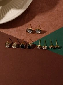 5 Pairs Vintage Bohemian Style Teardrop Rhinestone Crystal Stud Earrings For Women, Daily Use & Gift - Multicolor - View 3