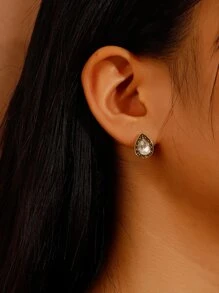 5 Pairs Vintage Bohemian Style Teardrop Rhinestone Crystal Stud Earrings For Women, Daily Use & Gift - Multicolor - View 2