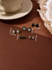 5 Pairs Vintage Bohemian Style Teardrop Rhinestone Crystal Stud Earrings For Women, Daily Use & Gift - Multicolor - View 4