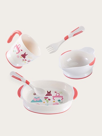 嬰兒花和洋裝印花PP餐具成套工具適用於日常生活
