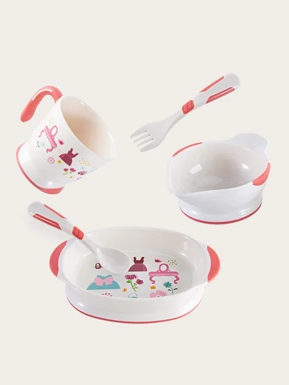 嬰兒花和洋裝印花PP餐具成套工具適用於日常生活