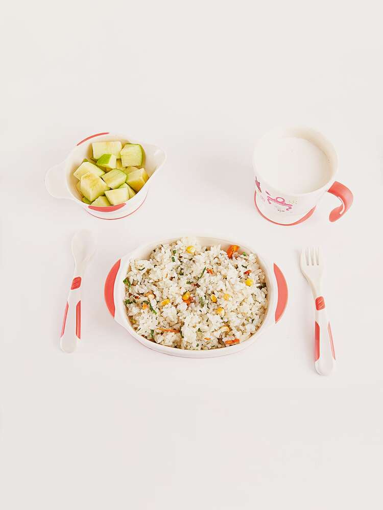 嬰兒花和洋裝印花PP餐具成套工具適用於日常生活 - 西瓜粉 - 查看 2