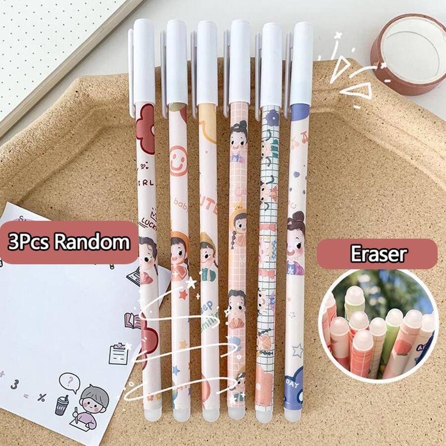 3入組/套黑色卡通風格可消除0.5mm中性筆,創意筆,減壓中性筆 - 薑色 - 查看 1