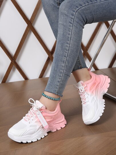 Zapatillas deportivas de plataforma con cordones y suela gruesa en degradado para mujer, cómodas y transpirables, aptas para todas las estaciones