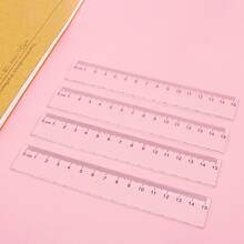 1 pieza Regla recta de plástico de 5cm con patrón de onda, transparente, para estudiantes de 1er grado de primaria, artículos de papelería, reglas - Multicolor - Ver 3