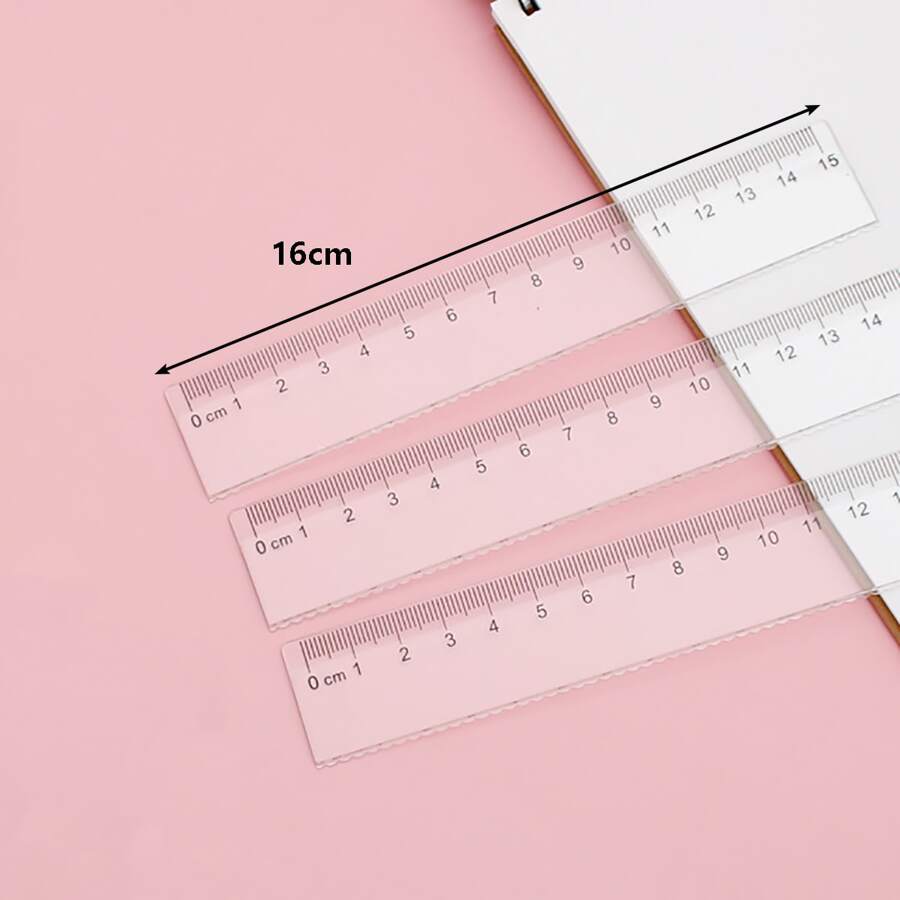 1 pieza Regla recta de plástico de 5cm con patrón de onda, transparente, para estudiantes de 1er grado de primaria, artículos de papelería, reglas - Multicolor - Ver 1