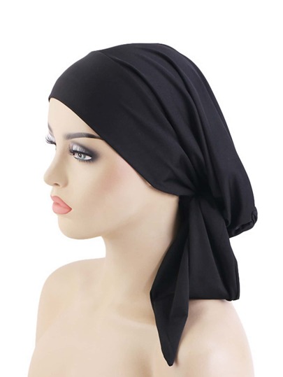 Black Elastic Headband Hat With Long Ties For Pirate, Headwrap, Bandana, Headscarf Bonnet Hair Bonnet Turban