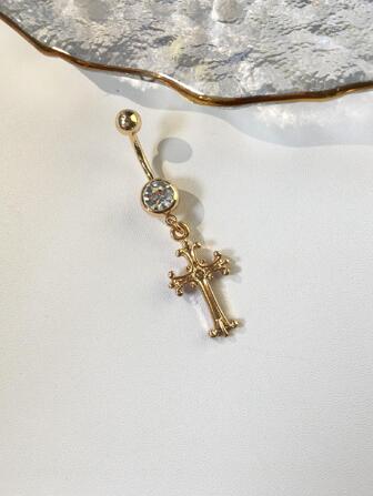 1pc European And American Fashionable Sexy Cross-Shaped Belly Ring, Perfect For Nightclub, Valentine's Day, Carnival, New Year's Day, Etc.