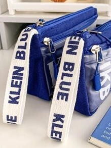 MOKA 簡約透明筆袋Ins風格藍色帶英文字母素色大容量中性鉛筆盒每包一個 - 藍色 - 查看 6