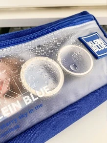 MOKA 簡約透明筆袋Ins風格藍色帶英文字母素色大容量中性鉛筆盒每包一個 - 藍色 - 查看 8