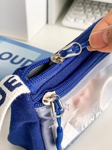 MOKA 簡約透明筆袋Ins風格藍色帶英文字母素色大容量中性鉛筆盒每包一個 - 藍色 - 查看 9