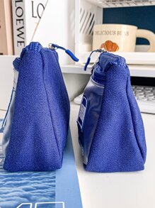 MOKA 簡約透明筆袋Ins風格藍色帶英文字母素色大容量中性鉛筆盒每包一個 - 藍色 - 查看 10