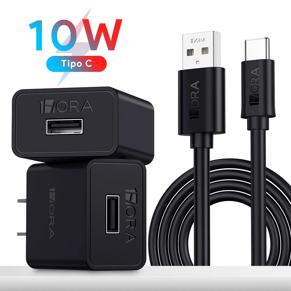 1Hora Tipo C Cable Cargador 10W Carga Rápida Cables USB 2 En 1 1M Para Android Samrtphone GAR080 para esta NAVIDAD - Negro - Ver 1