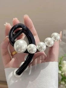 豪華珍珠髮夾,多用途不對稱頭髮配飾 - 黑色 - 查看 3