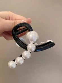 豪華珍珠髮夾,多用途不對稱頭髮配飾 - 黑色 - 查看 4