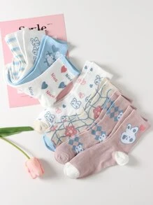 Syviss 8雙女士原始卡通樂趣和可愛夏季透氣舒服百搭韓語風格中筒襪 - 彩色 - 查看 2