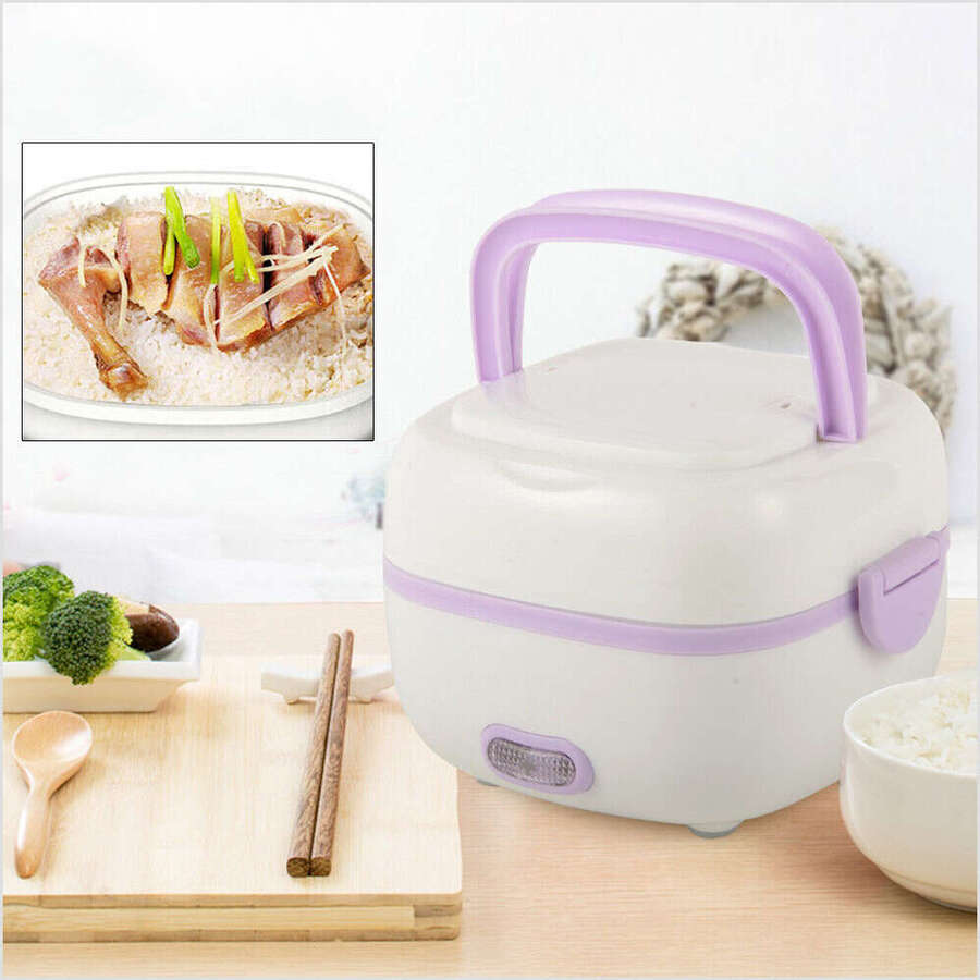 1L Electric Lunch Box Mini Rice Cooker Portable Food Steamer Stainless Steel USA - Purple - View 1
