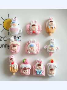 10 piezas mezcla aleatoria con figura de dibujos animados DIY Arete , Accesorio de pelo , Bisutería de resina Accesorio decorativo con parche , con pegamento - Multicolor - Ver 8