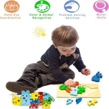 1入組木頭早期教育認識拼圖3D玩具,適用於2-5歲兒童