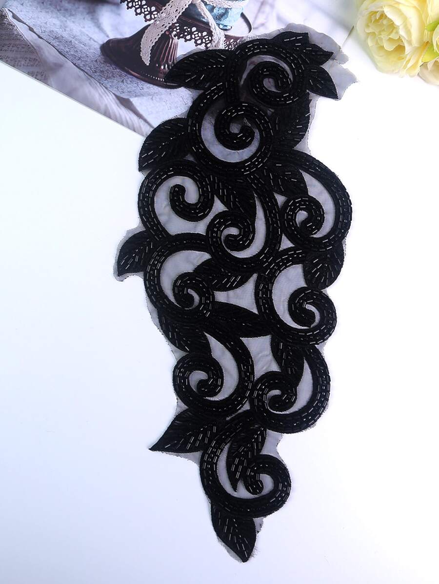 Đính cườm 3d đầy màu sắc cho váy cưới, vải ren tự làm trang phục trang phục, được bán theo mảnh (chiều dài: 335cm/chiều rộng: 165cm) - màu đen - Xem 1