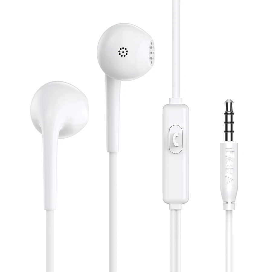 1Hour 3.5mm Stereo Headphones With Microphone Wire For Android Cell Phone - White - View 1