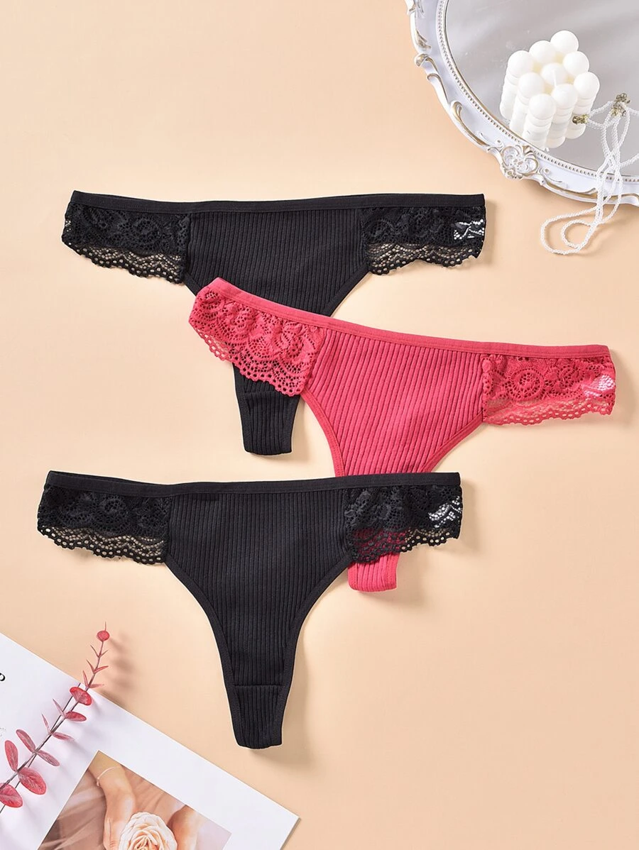 3 chiếc quần lót nữ cỡ lớn gợi cảm, quần lót ren hoa khoét lỗ kiểu T-back, thoáng khí. - Nhiều màu - Xem 1