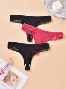 3 chiếc quần lót nữ cỡ lớn gợi cảm, quần lót ren hoa khoét lỗ kiểu T-back, thoáng khí. - Nhiều màu - Xem 2