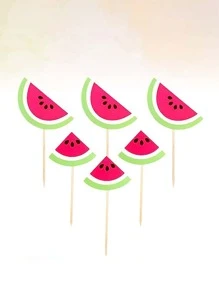 6 piezas/paquete Primeros de la torta playa de verano fruta sandía para de fiesta de cumpleaños , papel magdalena - Rosado Sandía - Ver 4