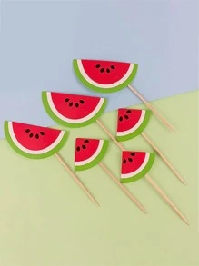 6 piezas/paquete Primeros de la torta playa de verano fruta sandía para de fiesta de cumpleaños , papel magdalena - Rosado Sandía - Ver 5