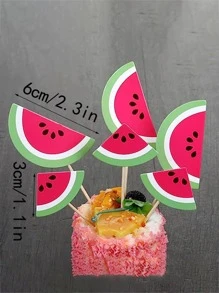 6 piezas/paquete Primeros de la torta playa de verano fruta sandía para de fiesta de cumpleaños , papel magdalena - Rosado Sandía - Ver 3