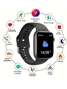 Hartslag monitor Vierkant Smartwatch - Zwart - Bekijken 2