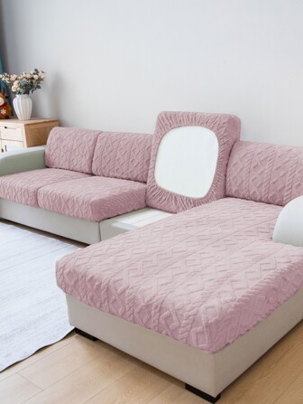 1入組粉色幾何樣式彈性沙發墊套,高彈性現代滌綸沙發套合適