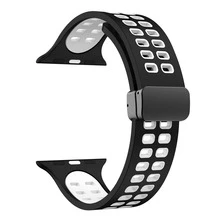 1 件双色透气磁性折叠表扣，兼容 Apple Watch 硅胶表带 - 黑色 - 查看 2