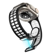 1 件双色透气磁性折叠表扣，兼容 Apple Watch 硅胶表带 - 黑色 - 查看 3