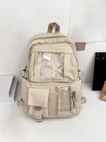 Floless 書包適用於青少年男孩防水後包,可愛卡哇伊中間中學大學學生旅行商業輕便兒童後背包休閒背包 - 米色 - 查看 1