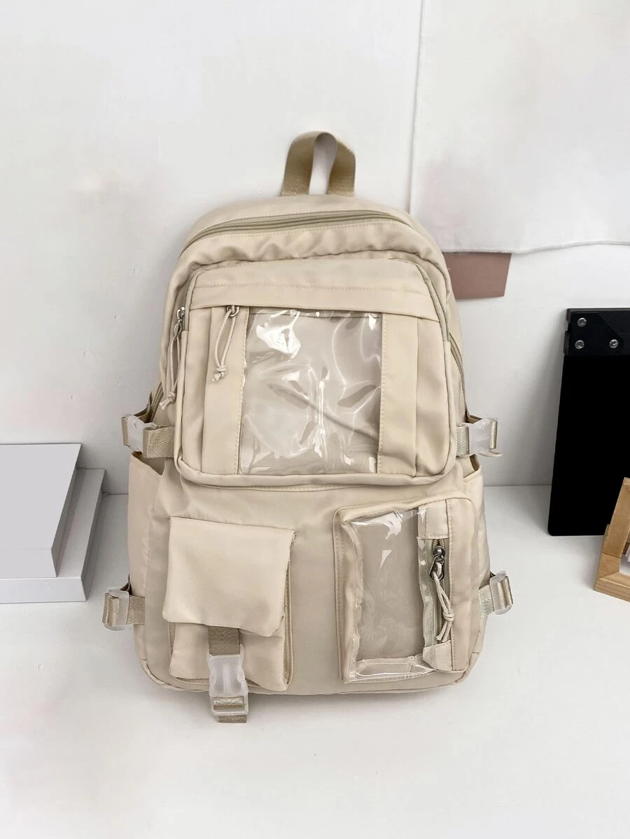 Floless 書包適用於青少年男孩防水後包,可愛卡哇伊中間中學大學學生旅行商業輕便兒童後背包休閒背包 - 米色 - 查看 1