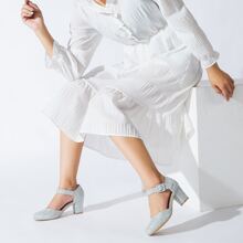 Women's Ankle Strap Pumps Closed Round Toe Buckle Low Chunky Block Heel D'Orsay Sandals Comfortable Dress Wedding Party Office Shoes - 銀色 - 查看 2