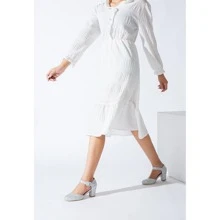 Women's Ankle Strap Pumps Closed Round Toe Buckle Low Chunky Block Heel D'Orsay Sandals Comfortable Dress Wedding Party Office Shoes - 銀色 - 查看 3