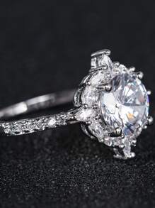 1入組時尚圓形戒指,訂婚/婚禮戒指適用於新娘 - 銀色 - 查看 3